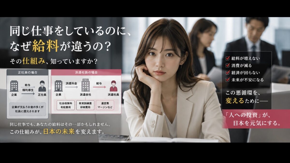 「同じ仕事なのに、なぜ給料が違うのか。」 ― 日本の派遣制度と、失われた30年の真実 ―