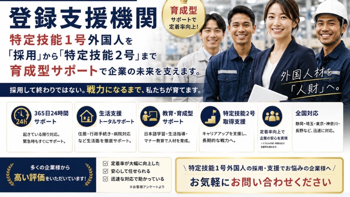 登録支援機関｜特定技能1号外国人の定着率を高める生活支援・育成なら株式会社ジョブハート